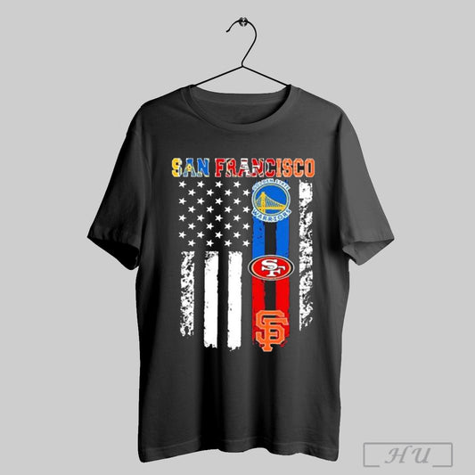 San Francisco American Flag 49ers Golden State Warriors Giants Logo T Shirt Sweatshirt