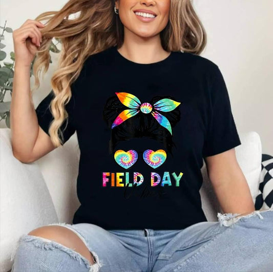 School Field Day Fun Tie Dye Field Day 2025 Girls T-Shirt , Cotton 100%, Top Womenswear