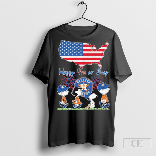 Snoopy The Peanuts Houston Astros Happy 4th Of July American Flag T Shirt