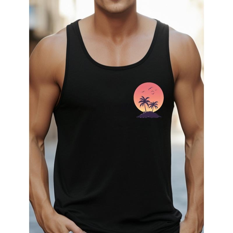 "Stylish Men's Vest with a Minimalist and Trendy Palm Trees - at