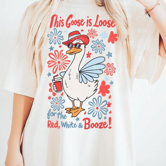 This Goose Is Loose 4th of July Shirt for Women Red White Boozy Patriotic Funny Unisex Premium 100% Cotton