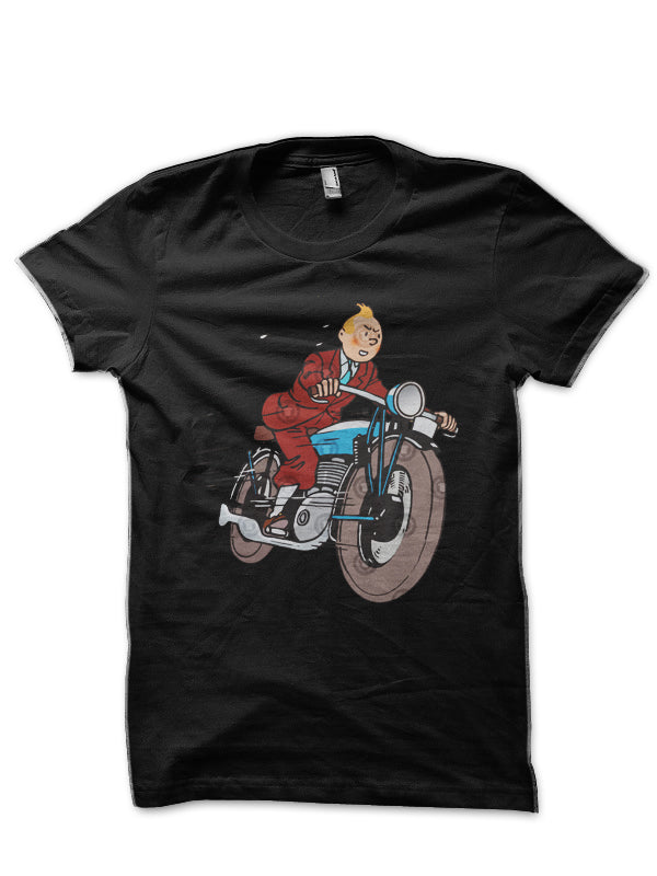 Tintin Bike Black Half Sleeve T-Shirt Hoodie, Sweatshirt | TeeSparky.com