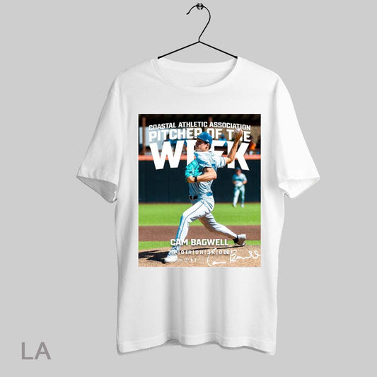 Top Uncw Baseball Coastal Athletic Association Pitcher Of The Week Cam Bagwell Signature Poster T Shirt Sweatshirt Hoodie Shirt