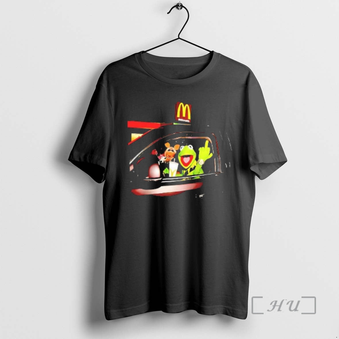 Trending At Mcdonalds Frog Kermit Middle Finger And Miss Piggy Riding Car Premium T Shirts Hoodie, Sweatshirt | TeeSparky.com