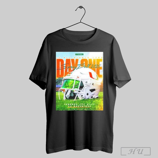 Trending Miamihurricanes It All Starts Here Day One Spring Ball 2025 Legends Are Made On Greentree Helmet Poster Shirts Sweatshirt