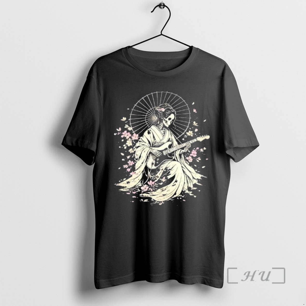 Trending Sakura Strings Skeleton Playing Guitar T-Shirts, Hoodie, Sweatshirt | TeeSparky.com