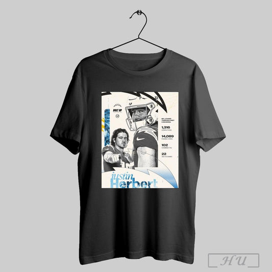Trendy Los Angeles Chargers Justin Herbert Nfl Leader Through First 3 Seasons 1316 Completions Poster T Shirt Sweatshirt