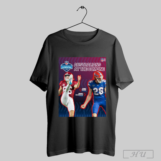 Trendy Official James Burnip Alabama Vs Jeremy Crawshaw Florida Australians At The Combine Nfl Scouting Combine 2025 Poster T Shirt Sweatshirt
