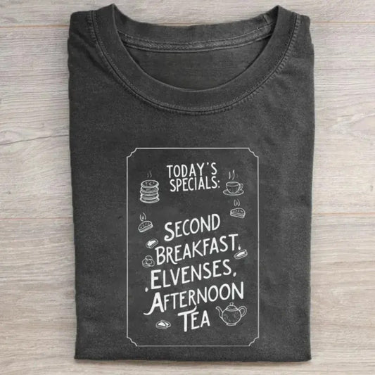 Vintage Funny Lord of The Rings Movie Graphic Tee - Second Breakfast - Elvenses - LOTR - The Hobbits - Middle Earth - JRR Tolkien - Fantasy Rings Menswear Top