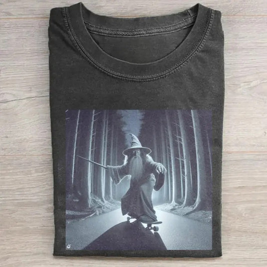 Vintage Gandalf Skating In The Woods Graphic Tee - Harry Potter Movie Tshirt - Wizards Graphic Tee - Funny Shirt - Halloween Shirt - Movie Lover Shirts - Parody Movie Shirt - Lord Of The Rings Movie Shirt Menswear Top