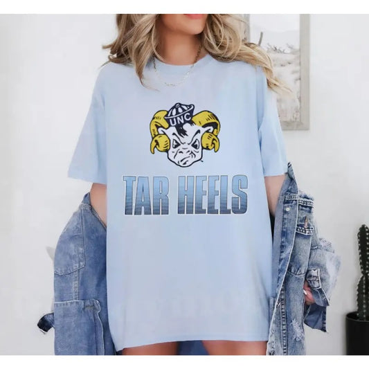 Vintage Men's Mitchell & Ness Carolina Blue North Carolina Tar Heels T-Shirt, Football Shirt, Vintage Football Shirt, Game Day Shirt Fitted