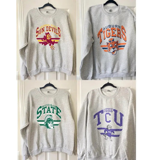 Vintage NCAA College Sweatshirt - All Teams, Ash Grey Color, All Sizes, Unisex, Game Day Fan Gift, Top Classic Sportswear