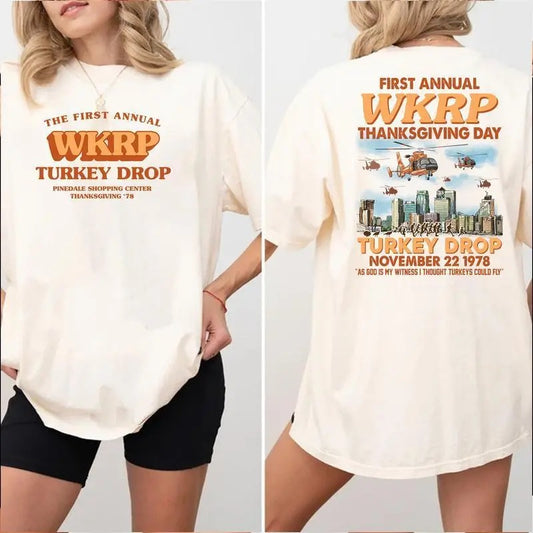 WKRP First Annual Thanksgiving Day Turkey Drop New Shirt, In Cincinnati Movie Shirt, Drop Turkey Tee, Thanksgiving Gift For Women, Gift For Men