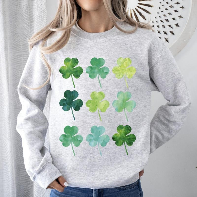Watercolor Shamrocks In Rows, St Patrick's Day Sweatshirt Shirt Hoodie | TeeSparky.com