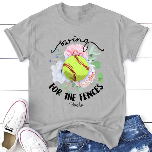 Swing For The Fences Softball Tee, Proudly Printed In The USA, Tee Gray / White, #sassy #cute #colorprint