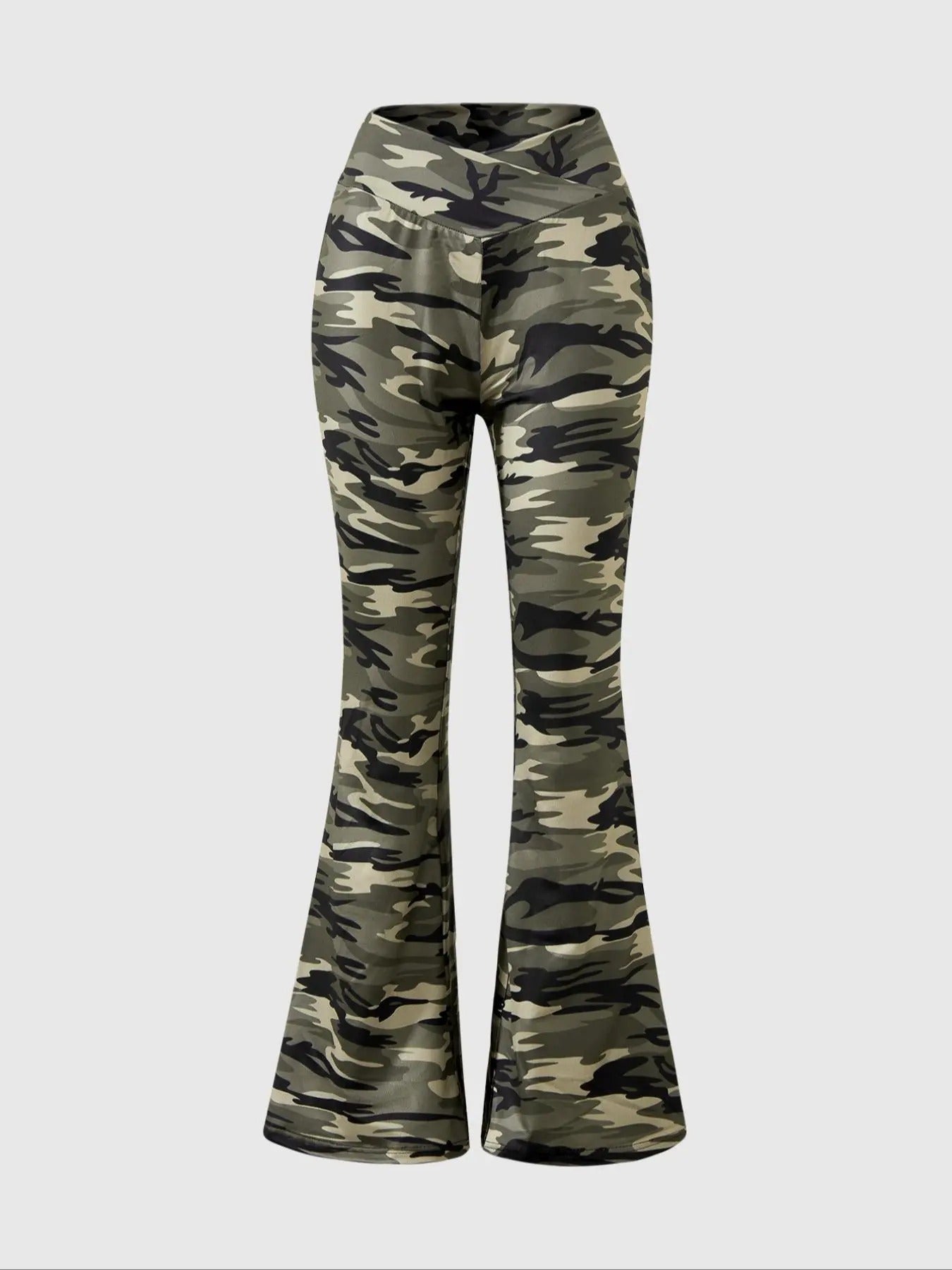 Women's Camo Print Flare Leg Pants, Casual Comfy Tight-fitting Trousers for Daily Wear, Ladies Bottoms for All Seasons...