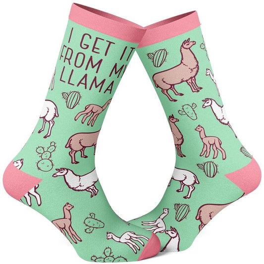Women's I Get It From My Llama Socks Funny Alpaca Cute Animal Novelty Footwear Funny Graphic Socks Comfortable Fitted Spandex Cotton