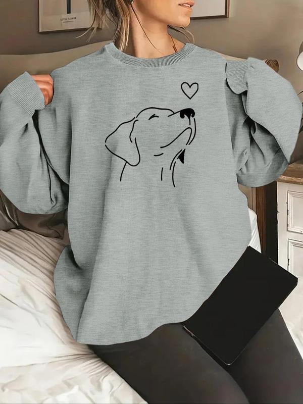 Women's Labrador Dog Design Crew Neck Sweatshirt, Casual Long Sleeve Pullover for Fall & Winter, Fashion Women's Top for...