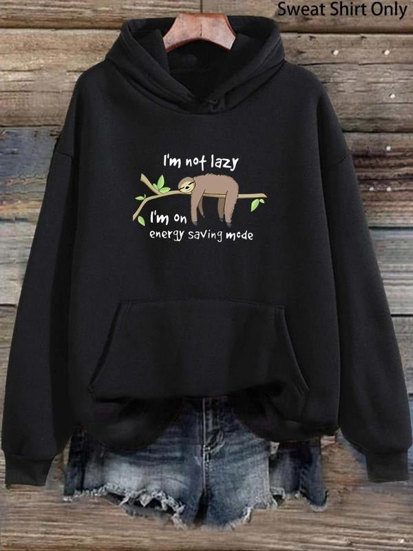 Women's Sloth & Letter Print Drop Shoulder Hoodie, Fashion Casual Drawstring Pocket Hooded Sweatshirt for Daily Holiday...