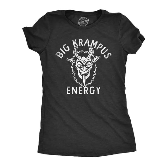 Womens Big Krampus Energy T Shirt Funny Xmas Evil Devil Santa Claus Joke Tee for Ladies Funny Womens T Shirts Cute Slimming Top Comfortable Soft Womenswear Christmas Tops for Women Funny Sarcastic Top Black -