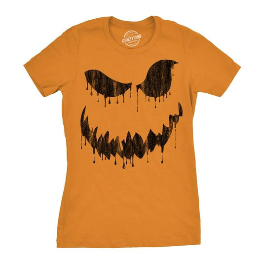 Womens Drippy Dan Pumpkin T Shirt Funny Halloween Jack O Lantern Creepy Smile Tee For Ladies Funny Womens T Shirts Cute Slimming Top Comfortable Soft Womenswear Halloween Tops for Women Women's Orange - 3XL