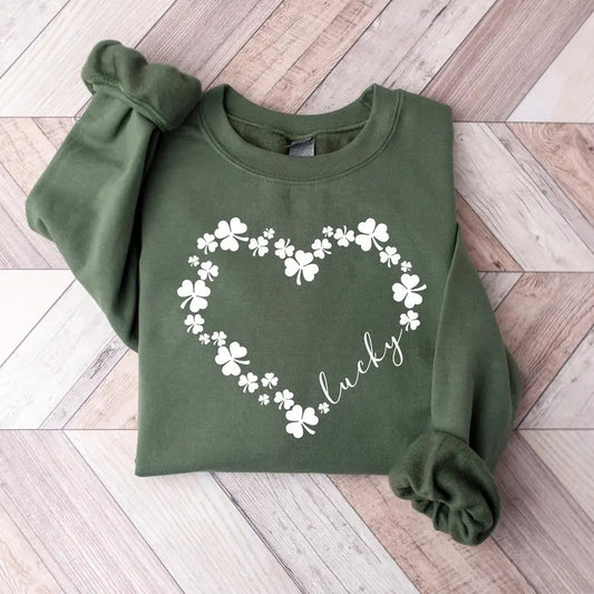 Womens Lucky Heart Sweatshirt, Cute Shamrock Sweatshirt, 2025 St. Patricks Day Sweatshirt, Shenanigans Shirt, Irish Crewneck, Slainte Sweatshirt