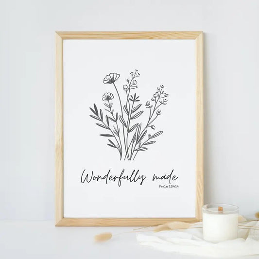 Wonderfully Made Ps 139 Wall Art, Scripture Art, Minimalist Christian Decor, Poster Prints No Frame, Wall Decoration, Large Wall Art, Gifts For Birthday Christmas Landscape Photo