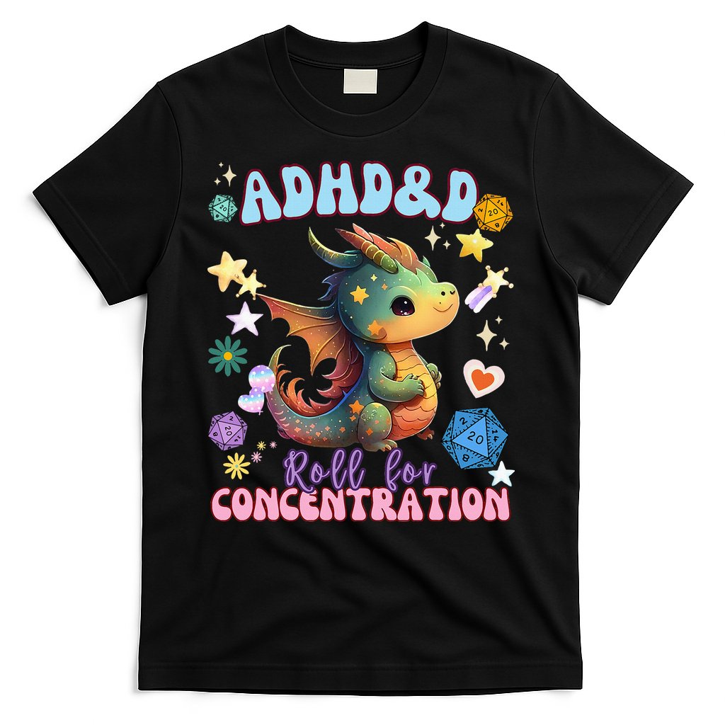 ADHD&D Roll For Concentration Cute Watercolor Dragon T-Shirt Hoodie Sweatshirt | TeeSparky.com