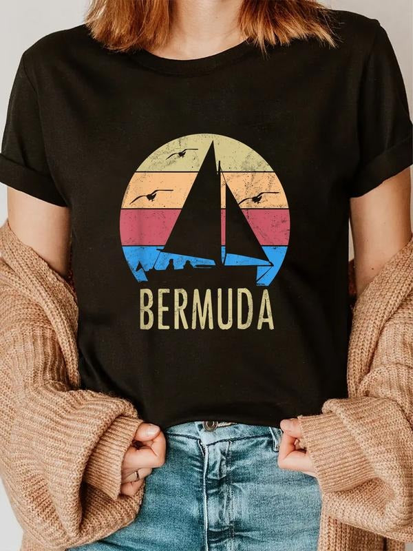cotton Bermuda Vintage Sailing Boat Sailor Souvenir Gift T-Shirt casual Fashion graphic tees women Hoodie Sweatshirt