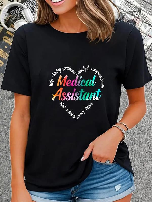 cotton Medical Assistant Heart Word Cloud Watercolor Rainbow T-Shirt casual Fashion graphic tees Hoodie Sweatshirt