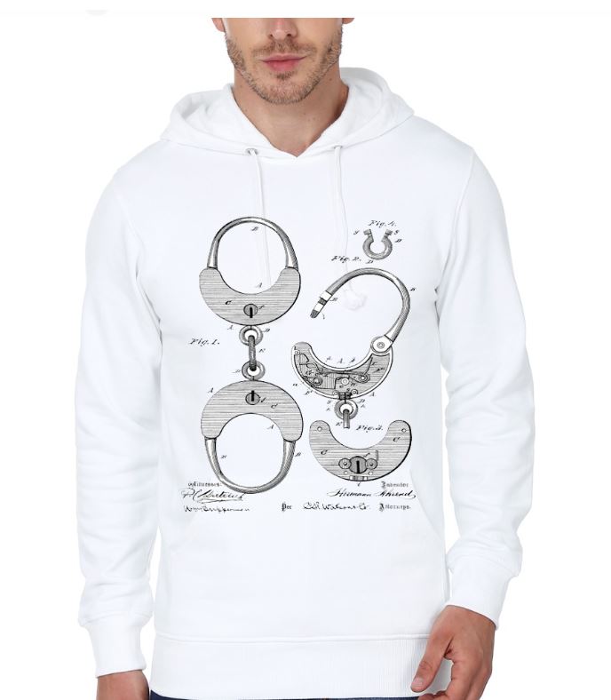 Hand Cuff Vintage Patent Hand Drawing White Hoodie T-Shirts, Sweatshirt | TeeSparky.com