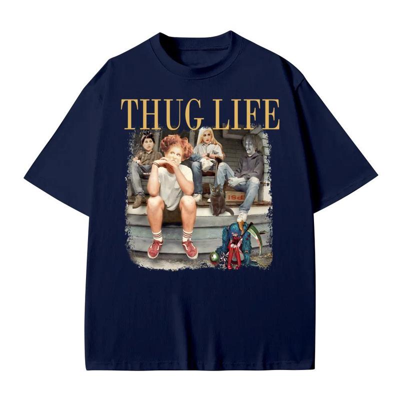 Retro Halloween Hatsune Miku and Hocus Pocus Shirt, Vintage Sanderson Sisters Witch Shirt, Halloween Thug life Shirt Cotton Menswear