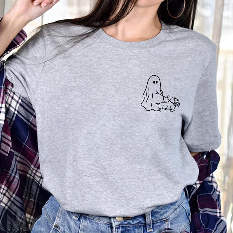 Cute Ghost Dog Shirt, Halloween Party Shirt, Dachshund Halloween Clothing, Fall Graphic Tee, Autumn Shirt,... (Image 4)