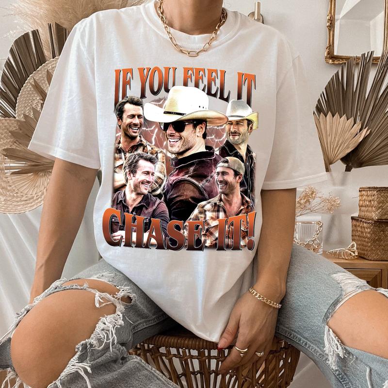 Vintage If You Feel It Chase It Glen Powell Tyler Owens Shirt, Gift For Women and Men, Unisex Softstyle Crewneck Menswear T-Shirt Medium Fit