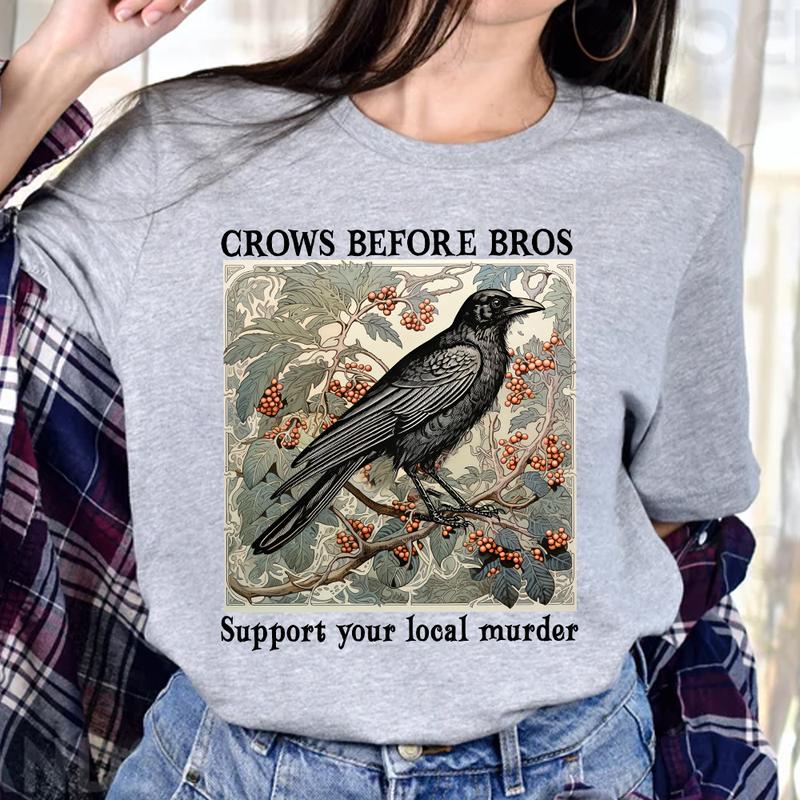 Funny Crows Before Bros Vintage Crow Shirt, Vintage Raven Shirt, Goblincore Witchy Shirt, Women Halloween Crewneck, Dark Academia Clothing