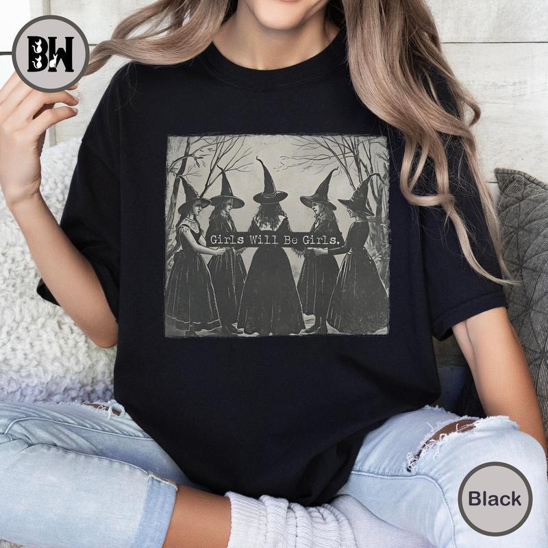 Vintage Girls Will Be Girls W.i.t.ch Shirt, Funny W.i.t.ch Vintage Shirt, Vintage Halloween Women Shirt Cotton Fabric