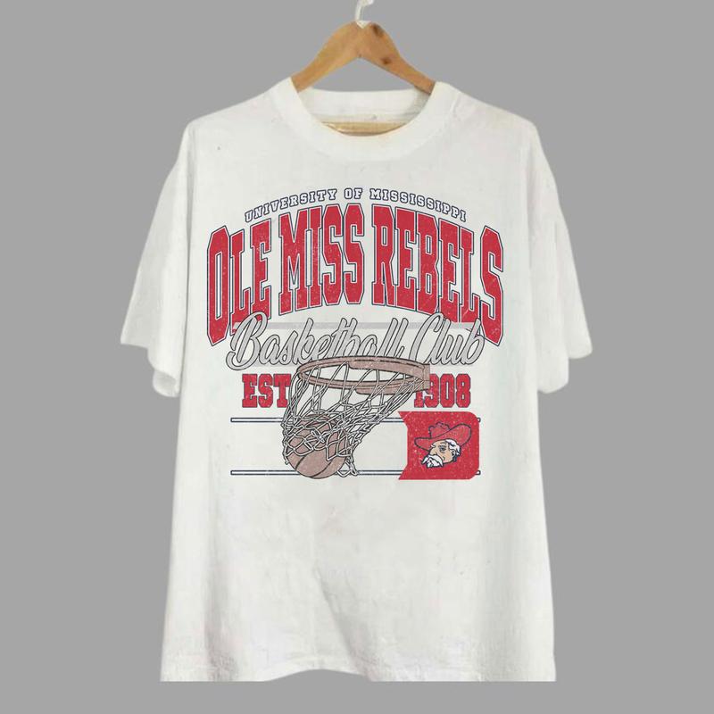Ole Miss Rebels Vintage Basketball NCAA Sweatshirt - Tshirt - Hoodie, University of Mississippi Unisex Basketball NCAA Shirt, Unisex Vintage NCAA Shirt, Classic Basketball Shirt, Gifts For Basketball Fan Sport, Cotton, Sweatshirt