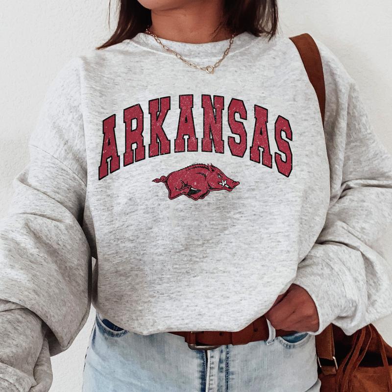 Arkansas Razorbacks Vintage Football NCAA Trendy Sweatshirt, University of Arkansas Unisex Football NCAA Shirt, Gift For Men, Gift For Girls, Crewneck, Cotton, Sweaters, Pullover
