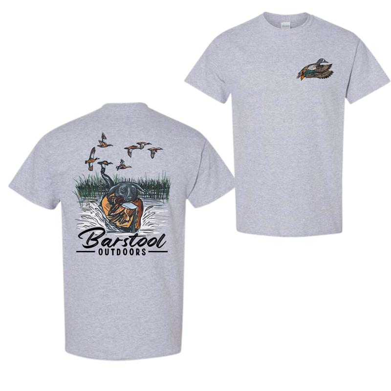 Barstool Outdoors Duck Hunt 2 Sided Shirt, Vintage Mallard Hunting Tshirt, Unisex Graphic Printed Tee, Cotton Shortsleeve Casual Womenswear, Daily Women's Top