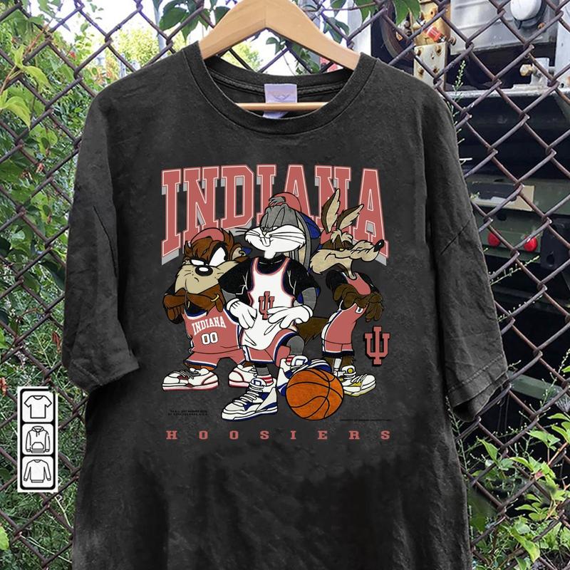 Vintage Indiana University Hoosiers Looney Tunes Basketball iuhoosier Shirt Menswear Top Underwear Tshirt Streetwear Man Tropical Crewneck Shortsleeve