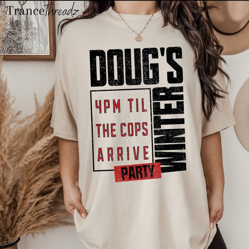 Vintage Graphic Doug's Winter Party T-Shirt, Feb 15th Hoodie Sweatshirt, Casual Streetwear Unisex Cotton Top, Retro Vibe Festival Tee