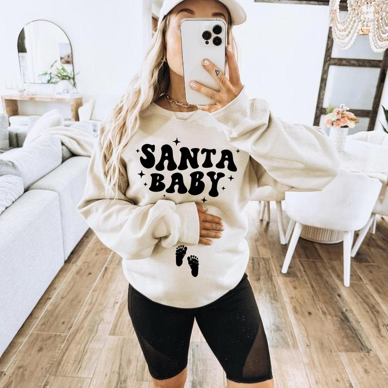 Christmas Pregnancy Announcement Sweatshirt, Santa Baby Shirt,Pregnant Tee,Baby Announcement,Christmas... (Image 2)