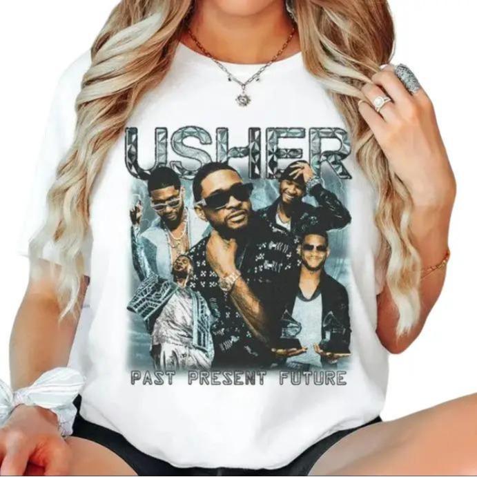 Usher Past Present Future Tour T-Shirt, Graphic Usher World Tour 2024, Vintage Usher Fan Gift, High-Quality Unisex Tee, Perfect for Him & Her, Fan, Al