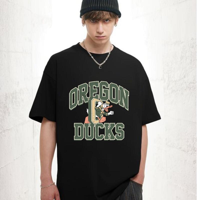 Vintage NCAA Oregon Ducks Logo T-Shirt Cotton Short-sleeve Retro Streetwear Tshirt Menswear Top