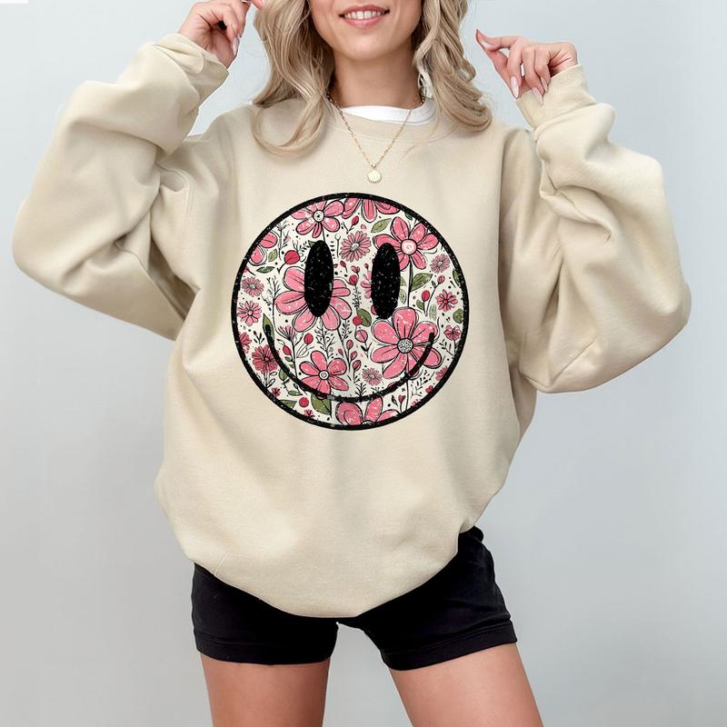 Floral Smiling Comfort Shirt, Retro Smiling Tee, Be Kind Shirts For Women, Mental Health Shirt, Vintage Smiling Tee, Cute Shirts For Women, Retro Smil