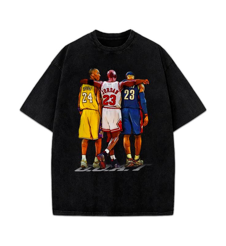 Illustrated Kobe Michael Bron Three Basketball GOAT Tribute Graphic T-Shirt Crewneck Cotton