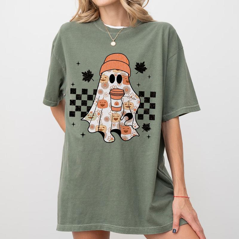 Retro Ghost T-Shirt, Fall Shirt, Shirt For Women, Retro Fall Shirt, Vintage Ghost T-shirts, Retro Halloween Shirts, Witch Shirt, Ghost Halloween Shirt, Women's Tops, Cute Tee Shirt For Autumn, Cute Fall Shirt Casual Comfort Comfortable Day