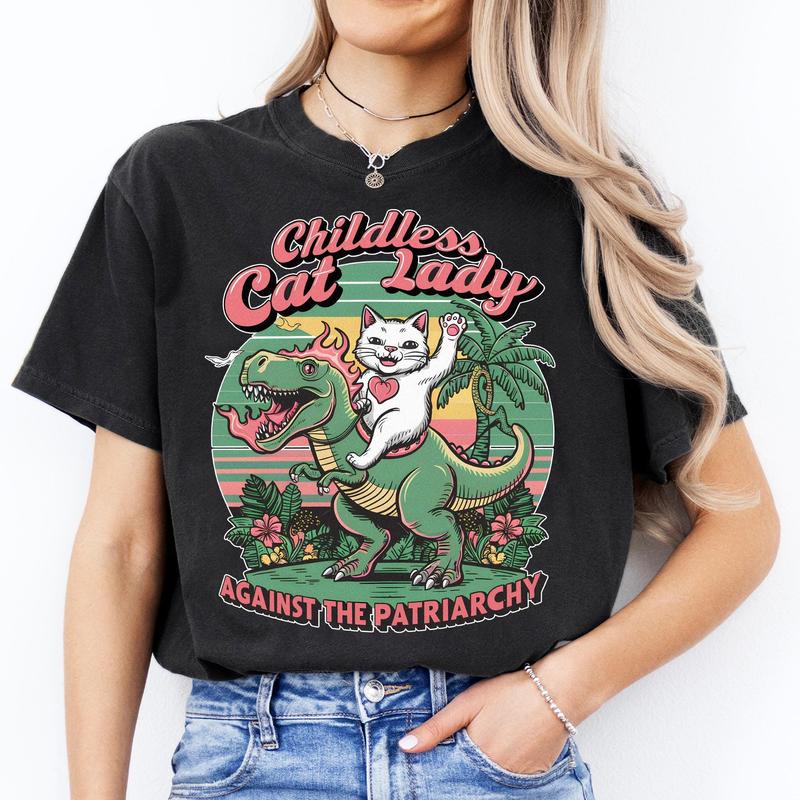 Childless Cat Lady Vintage T-Shirt, Against Fascism Shirt, Rocker Tee, Vote 2024, Feminist Voting Shirt, Pro choice, Liberal Tee Top Womenswear