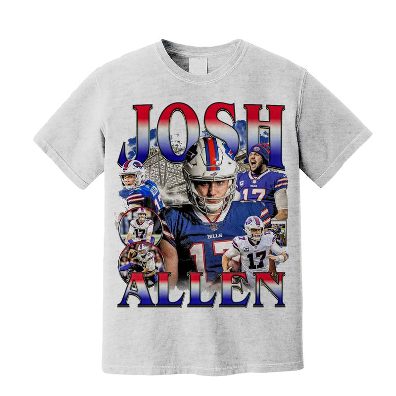 Vintage Josh Allen T-Shirt, American Football Merch, Buffalo Shirt, Perfect for Fans of Buffalo, Gildan Full Size Color
