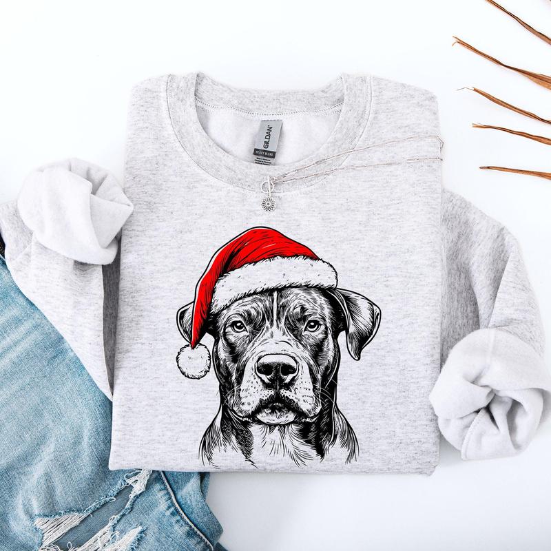 Pitbull, Santa, Dog, Christmas, Dog Lover, Pet Sweatshirt, Crew Neck, Women's, Crewneck Shirt Hoodie (Image 1)